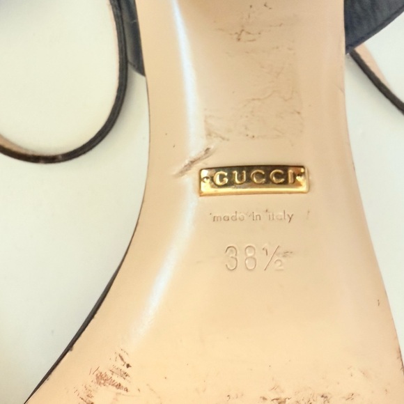 Gucci Black Leather GG Marmont Ankle Strap Block heel Sandals EU 38.5 - Picture 10 of 13